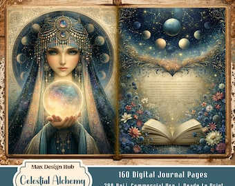Celestial Alchemy Junk Journal, Mystical Astrology Printable, Wizard Fantasy Pages, Moon Magic Scrapbook