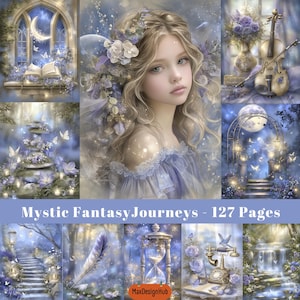 Mystic Junk-dagboekpagina's, Magische ephemera, Fantasiepagina, Sprookjestuin, Knutselbenodigdheden, Plakboekpagina's, Afdrukbare afbeelding