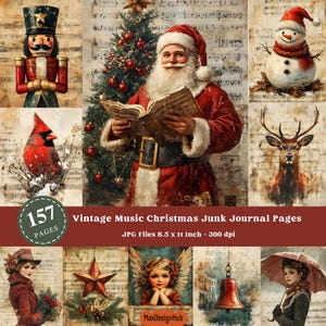 Christmas Music Printable Junk Journal Page, Festive Season, Paper Craft, Xmas Image, Snow, Santa Claus, Vintage Ephemera, Digital Download