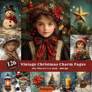 Vintage Christmas Charm Printable Junk Journal Page, Sezon świąteczny, Rękodzieło papierowe, Zimowe święta, Grafika zimowa, Obraz świąteczny, Strona albumu