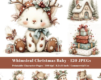 Whimsical Christmas Clipart Bundle, Winter Character JPEGs, Storybook Animals, Watercolor Illustrations, Commercial Use