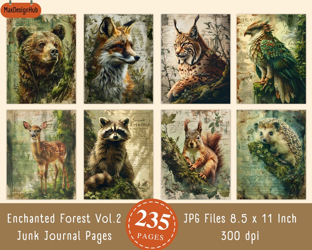 Enchanted Forest Junk Journal Pages: Woodland Animals (digital Download ...