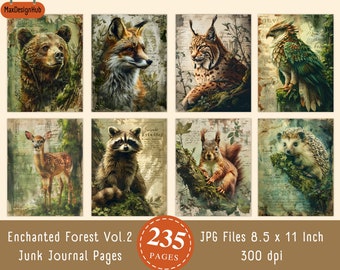 Enchanted Forest Junk Journal Pages: Woodland Animals (Digital Download)