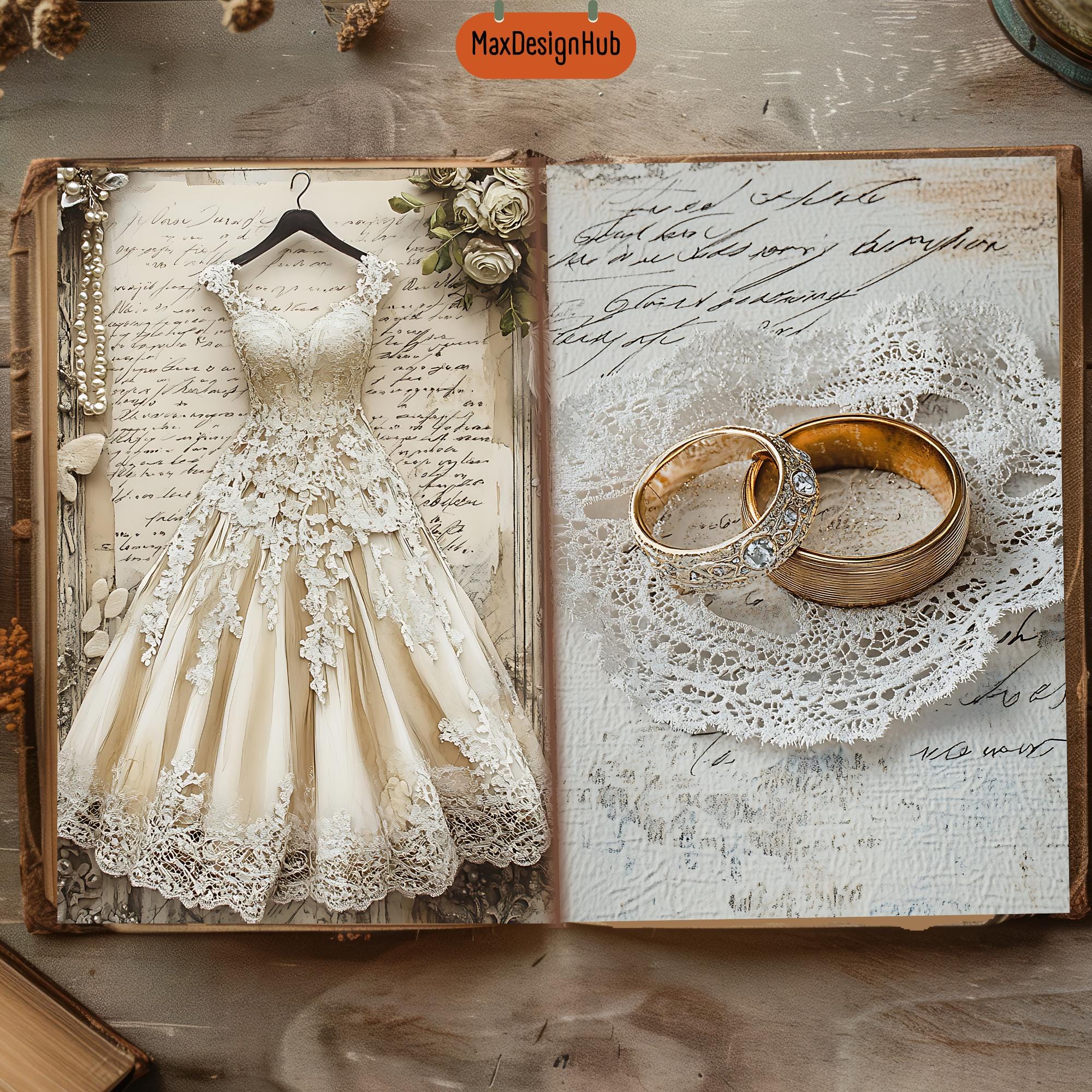 Vintage Wedding Junk Journal Pages: Romantic Scrapbooking (digital