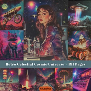 Retro Cosmic Universe Print: Celestial Ephemera (Digital Paper)