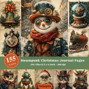 Steampunkowe Boże Narodzenie, Dziennik śmieci, Papier cyfrowy, Okres świąteczny, Papier do scrapbookingu, Święta zimowe, Obraz świąteczny, Antyk, Święty Mikołaj, Śnieg, Obraz