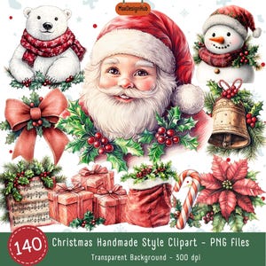 Bonito Natal feito à mão Estilo Clipart, Temporada Festiva, Papel de Scrapbook, Férias de Inverno, Imagem de Natal, Antigo, Papai Noel, Neve