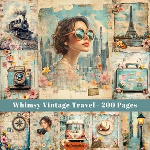 Viaggi vintage, pagine stampabili di Junk Journal, kit di carta per album di ritagli, foglio di collage, immagine stampabile, decorazioni per la casa da viaggio