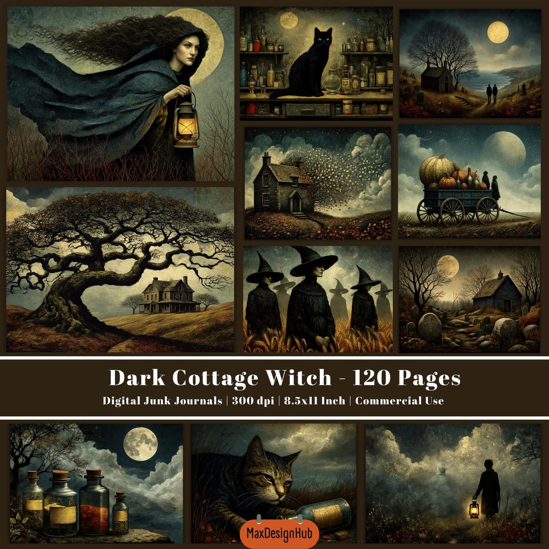 Dark Cottage Witch Junk Journal Kit, Halloween Witchcraft Printable ...