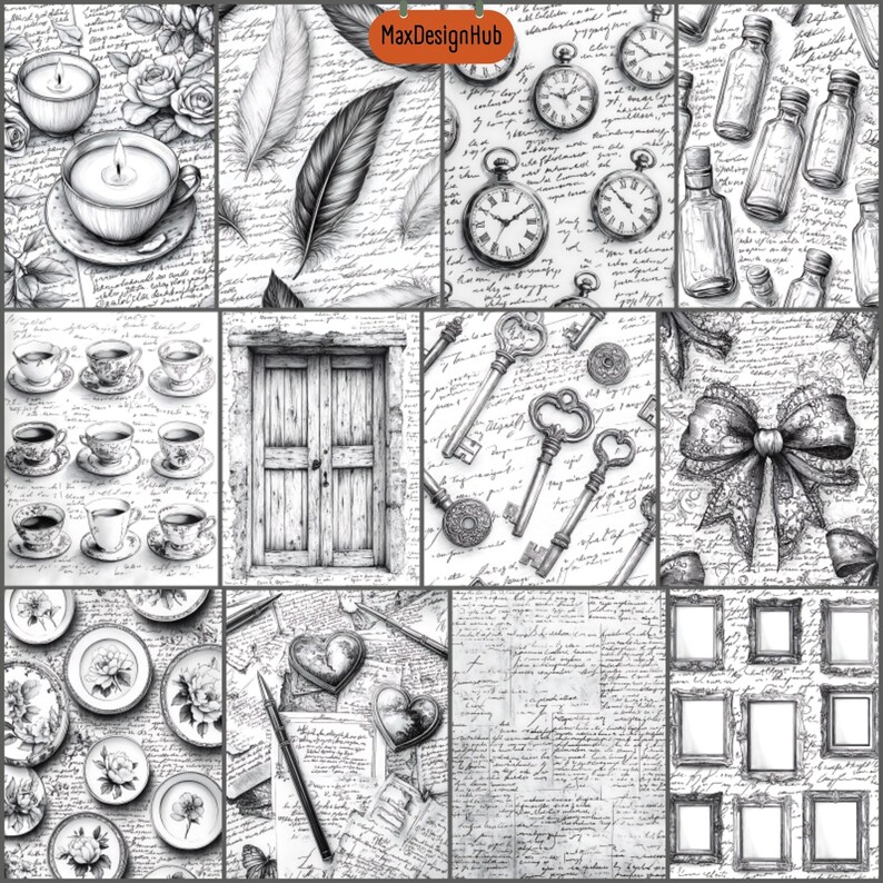 Black & White Junk Journal Pages: Vintage Ephemera (digital Download ...