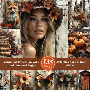 Grungy Herbst Junk Journal Seiten, bedruckbare Herbst, Scrapbook druckbare, bedruckbare Papier, digitale Collage, Herbstszene, digitaler Download