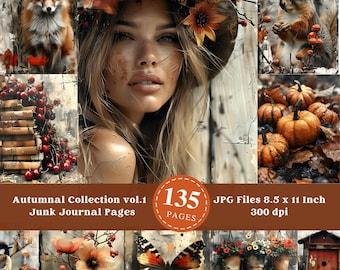 Grungy Autumn Junk Journal Pages: Printable Collage (Digital Download)