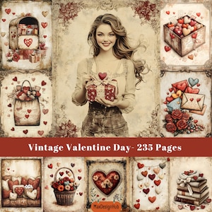 Vintage Valentinstag Junk Journal, Valentinstag Ephemera, Scrapbooking Seite, Valentinstag druckbare Seiten, digitales Papier