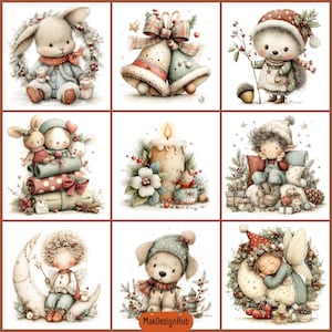 Whimsical Christmas Clipart Bundle, Winter Character JPEGs, Storybook Animals, Watercolor Illustrations, Commercial Use image 12