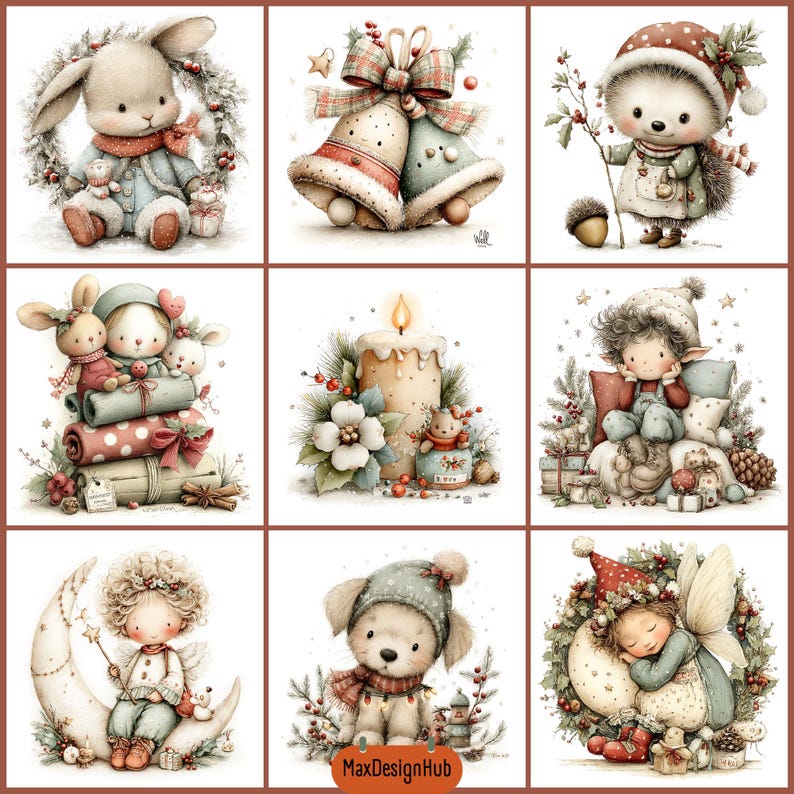 Whimsical Christmas Clipart Bundle, Winter Character JPEGs, Storybook Animals, Watercolor Illustrations, Commercial Use image 12