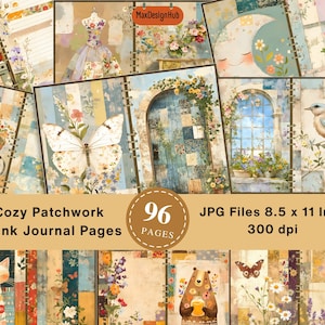 96 Vintage Patchwork Junk Journal Pages, Quilting Scrapbooking, Patchwork Journaling Supplies, Patchwork Paper, Digital Download