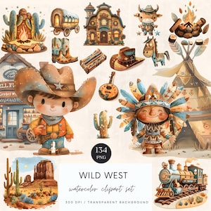 Nursery Wild West Watercolor Clipart, Newborn Clipart, Cute Cowboy Clipart, Cowboy Baby Shower, Watercolor Cowboy, Instant Download
