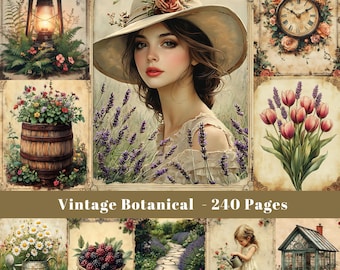 Vintage Botanical Prints: Junk Journal Ephemera (Digital Download, 240 JPGs 8.5x11")