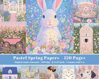 Kit de scrapbooking primaveral en tonos pastel, efímeros imprimibles de flores, suministros para scrapbooking (descarga digital, archivos JPEG)