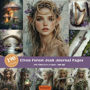 Elven Forest ongewenste dagboekpagina's, fantasiedagboekpagina, bospagina's, betoverd bos, afdrukbare ephemera, voorraad ongewenste dagboeken