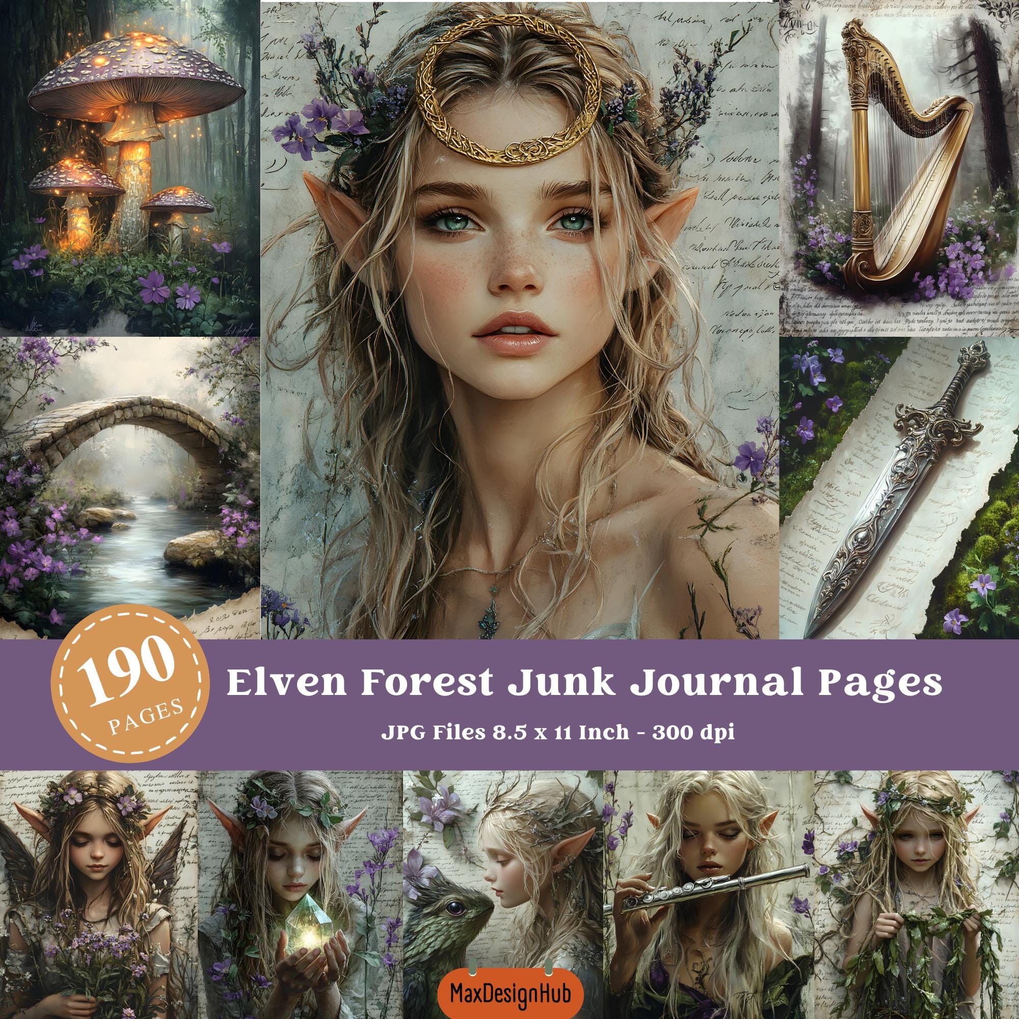 Elven Forest Junk Journal Pages, Fantasy Journal Page, Forest Pages, Enchanted Woodland,  Printable Ephemera, Junk Journal supply
