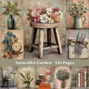 Botanical Junk Journal, Naturalist Garden Ephemera, Scrapbook Paper, Nature Illustration, Paper Craft, Herbal, Greenery, Rustic Image
