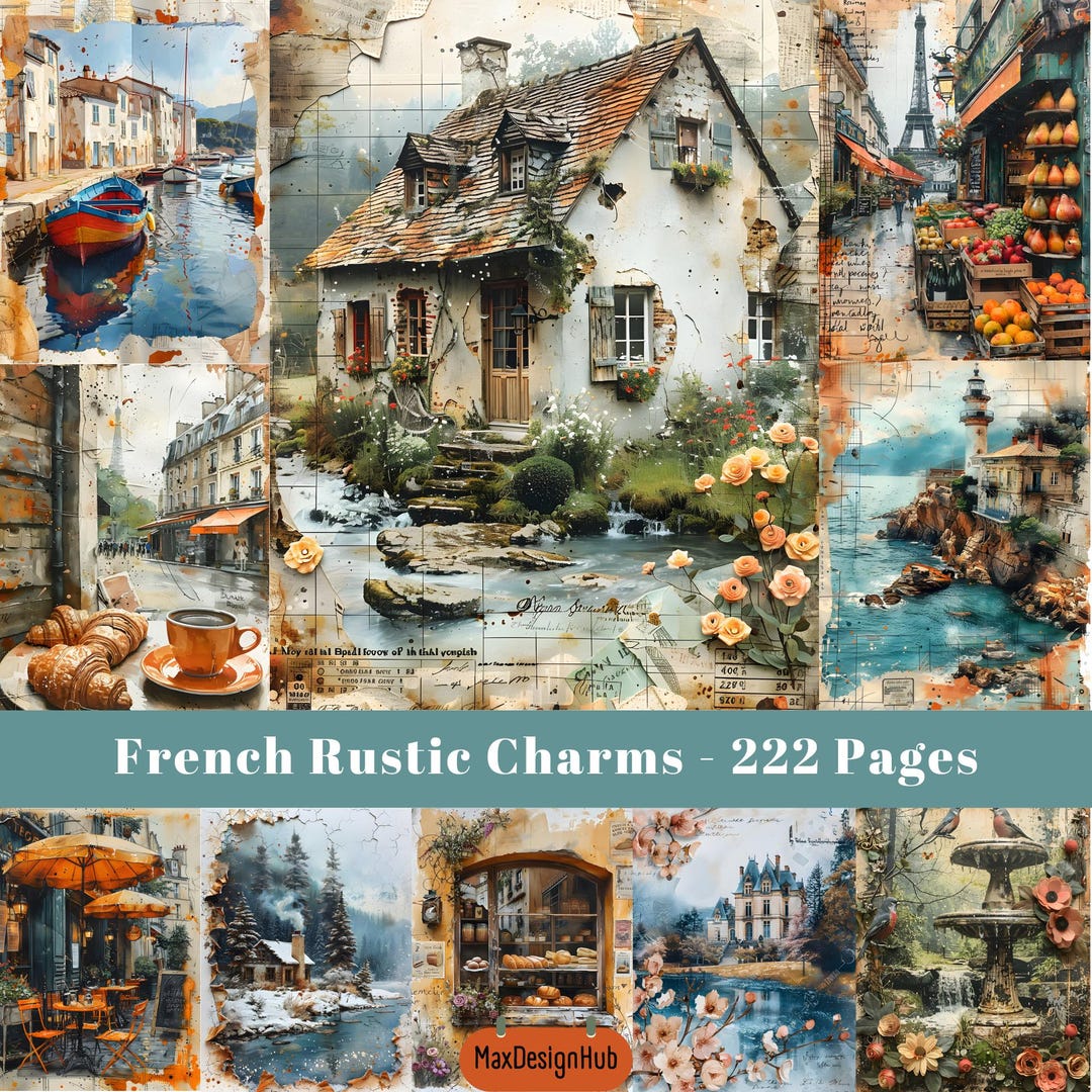French Rustic Junk Journal Pages: Shabby Chic Floral Collage (digital ...