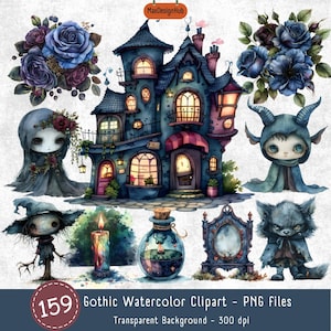 Gothic Watercolor Clipart Collection: Dark Fantasy PNG Images