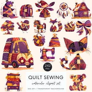 Quilt Sewing Clipart, Sewing Ephemera, Quilt Printable Image, Sewing for Junk Journal, Digital Paper, Scrapbook Paper, Digital Download