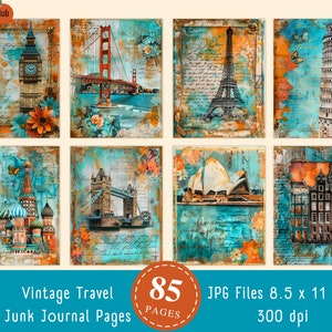 85 páginas de diario de viaje vintage, álbum de recortes de viaje, material para álbumes de recortes, descarga digital, uso comercial