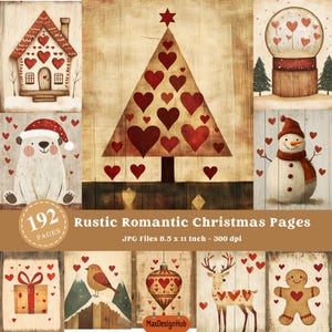Página imprimible de diario basura de Navidad rústica, Navidad romántica, temporada festiva, manualidad de papel, imagen navideña, postal, descarga digital