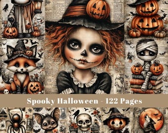 Spöklika Halloween-skräpjournalsidor: Gotiska efemera (122 JPG digital nedladdning)