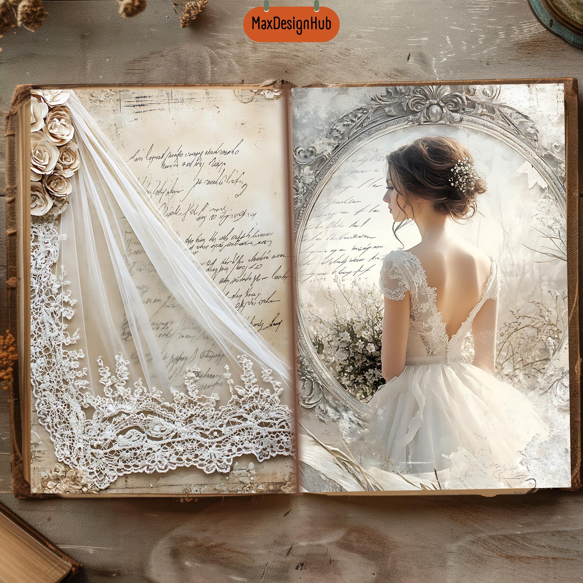Vintage Wedding Junk Journal Pages: Romantic Scrapbooking (digital