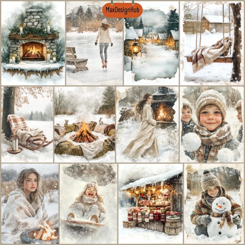 Rustic Winter Scenes: Junk Journal Pages, Scrapbook Paper (digital ...