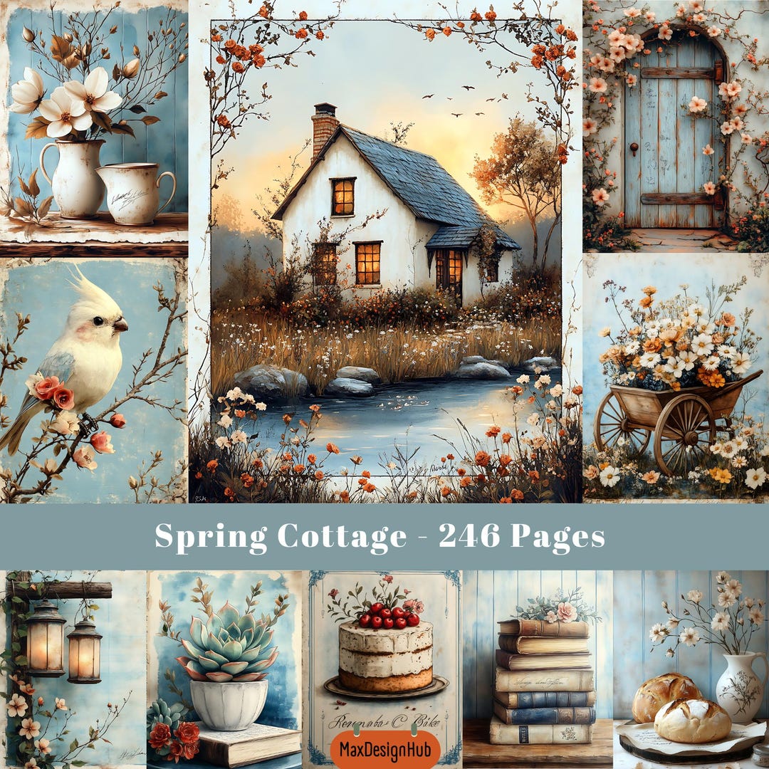 Spring Cottage Junk Journal Pages: Countryside Landscape (digital ...