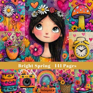 Bright Spring,  Junk Journal Pages, Colorful Spring Theme, Spring Ephemera, Printable Scrapbook Pages, Digital Paper, Paper Craft