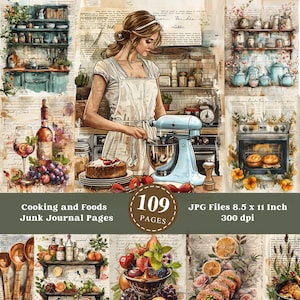 Cucina e cibo Junk Journal, carta digitale, cucina, cibo e bevande, arte stampabile, scrapbooking, foglio collage, download digitale