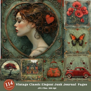 Classic Elegant Page, Green Digital Paper, Vintage Junk Journal, Ephemera Paper, Collage Sheet, Scrapbook Paper, Digital Download