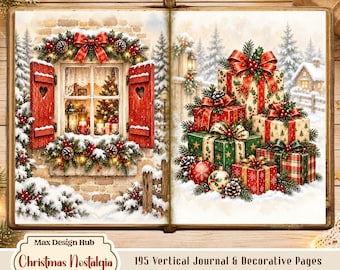 Christmas Junk Journal Kit, Vintage Winter Printable Pages, Holiday Scrapbook, Digital Download