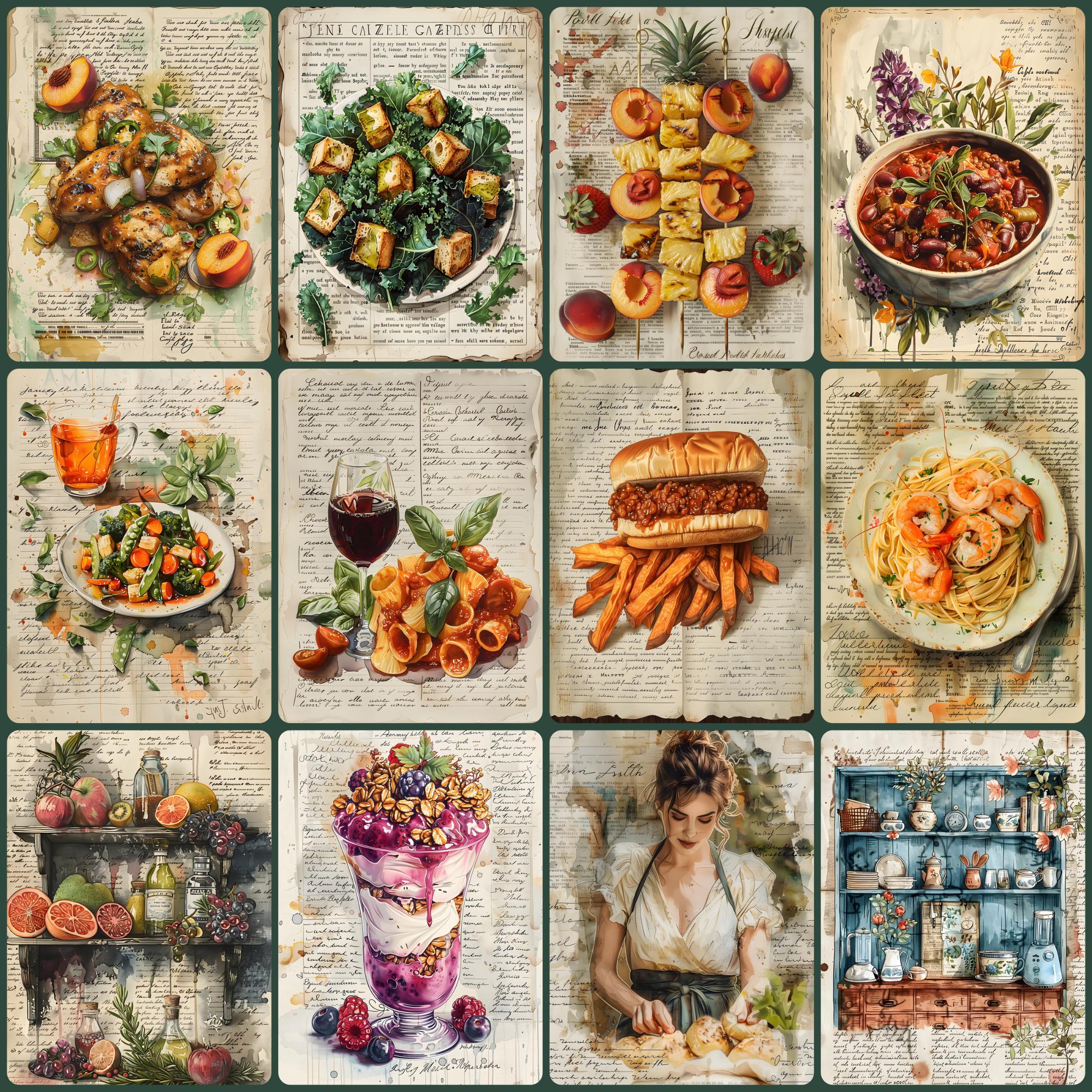 Cooking & Foods Junk Journal: Watercolor Collage Sheets (digital ...