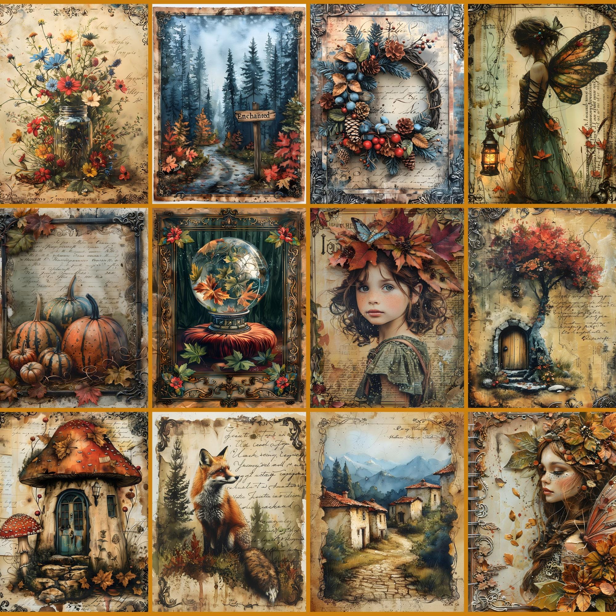 Autumn Fairy Tale Junk Journal Pages: Printable Collage Sheet (JPG ...