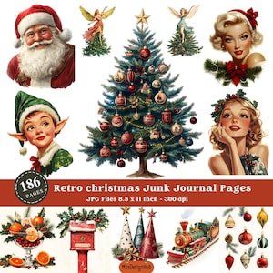 Retro Christmas Printable Junk Journal Page, Festive Season, Paper Craft, Xmas Image, Snow, Santa Claus, Crafts Supplies, Digital Download