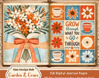 Garden & Grace Junk Journal Pages, Vintage Floral Printable, Autumn Scrapbook, Botanical Ephemera, Cozy Cottage