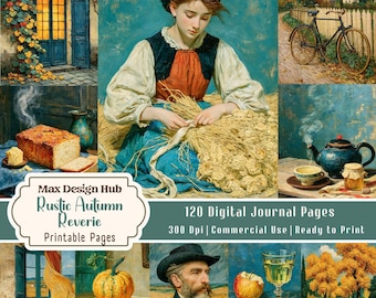 Rustic Autumn Junk Journal Pages, Vintage Cottagecore Printable Ephemera Kit, Farmhouse Scrapbook Papers
