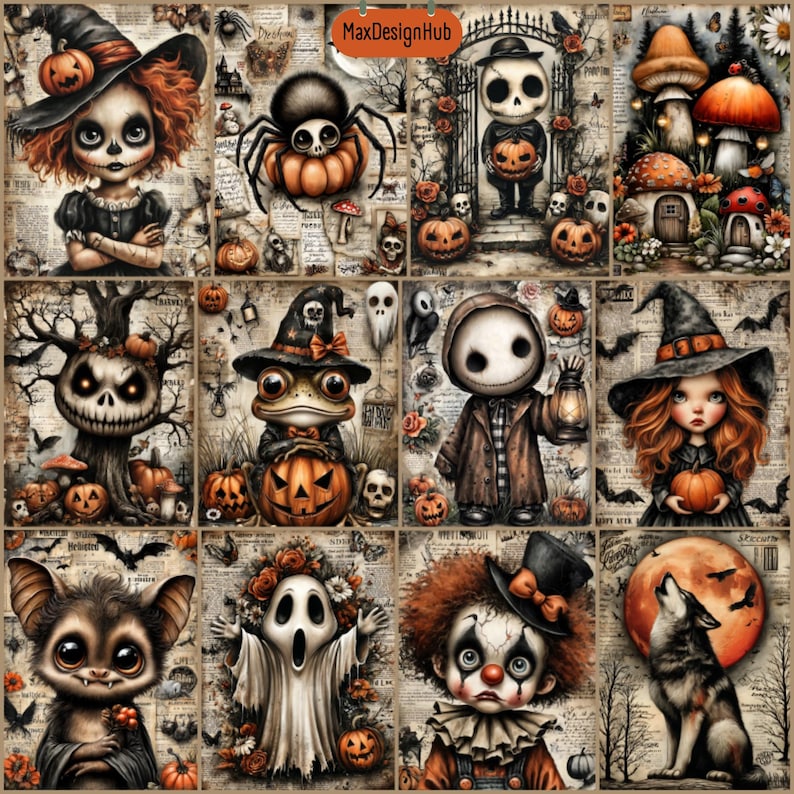 Spooky Halloween Junk Journal Pages: Gothic Ephemera (122 JPG Digital ...