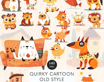 Clipart de animales peculiares: Dibujos animados extravagantes PNG (Descarga digital)