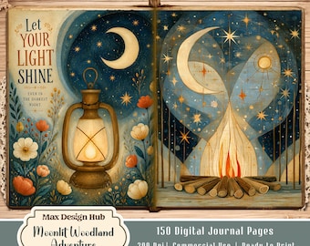 Moonlit Woodland Adventure Junk Journal Pages, Magical Forest Printable, Camping Scrapbook Kit, Nature Keepsake