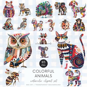 Colorful Animals Clipart, Whimsical Animals, Funny Animals, Cute Animal PNG, Sublimation Design, Digital download, Printable Image