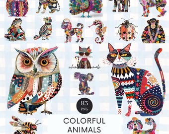 Colorful Whimsical Animals Clipart: Funny PNG Designs (Digital Download)
