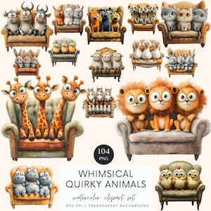 Whimsical Quirky Animals Clipart, Whimsical Animals, Funny Animals PNG, Woodland Animals, Digital Download, Printable Image, Sublimation